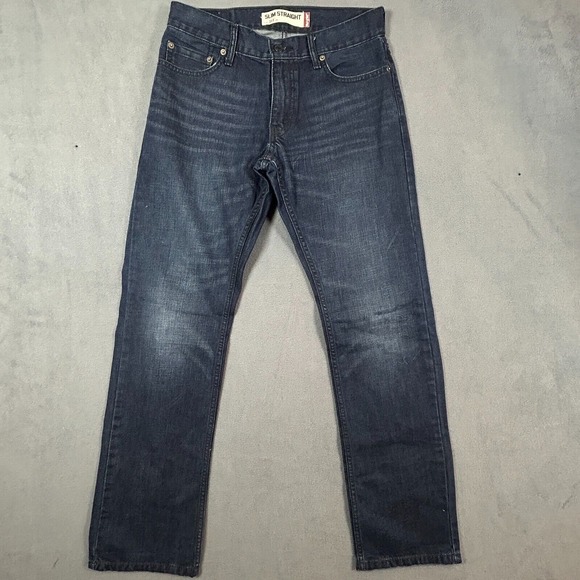 Levis 514 Jeans Mens 30x32‎ Slim Straight Dark Wash 100% Cotton Distressed USA - Picture 1 of 15